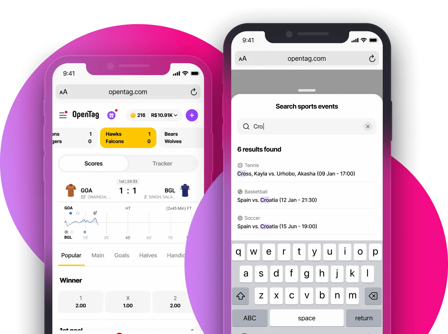 Live scores and event search