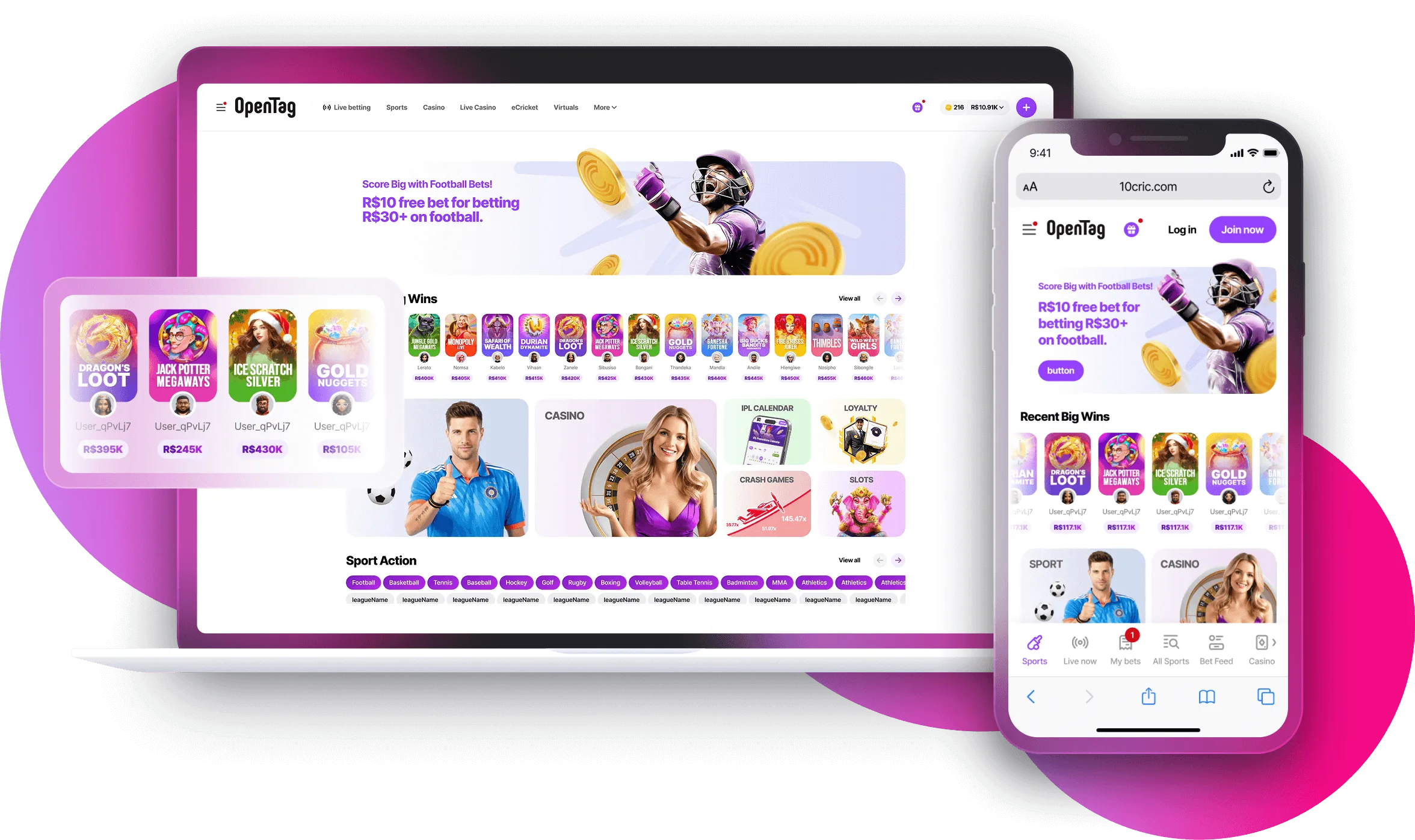 OpenTag player frontend on desktop, tablet and mobile